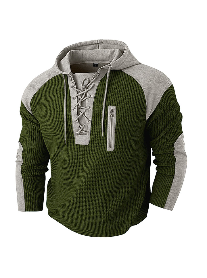 Men's Hoodie with Lacing Trim and Vertical Zipper Chest Pocket