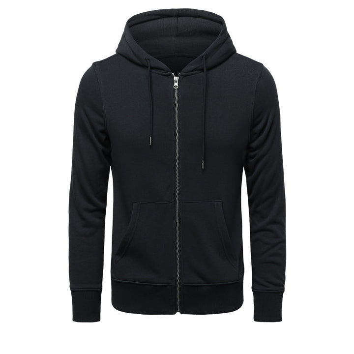 Men's Narrow-cut Zip Hoodie with Metal Zipper, Double-layer Hood and Kangaroo Pocket