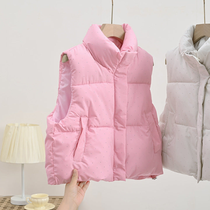 Women's Insulated Sleeveless Padded Gilet with Quilted Stand-up Collar