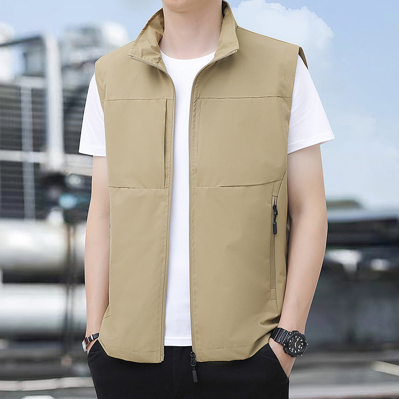 Men's Nano Lightweight Windproof Outdoor Vest with Stand-up Collar and Concealed Zip Pockets