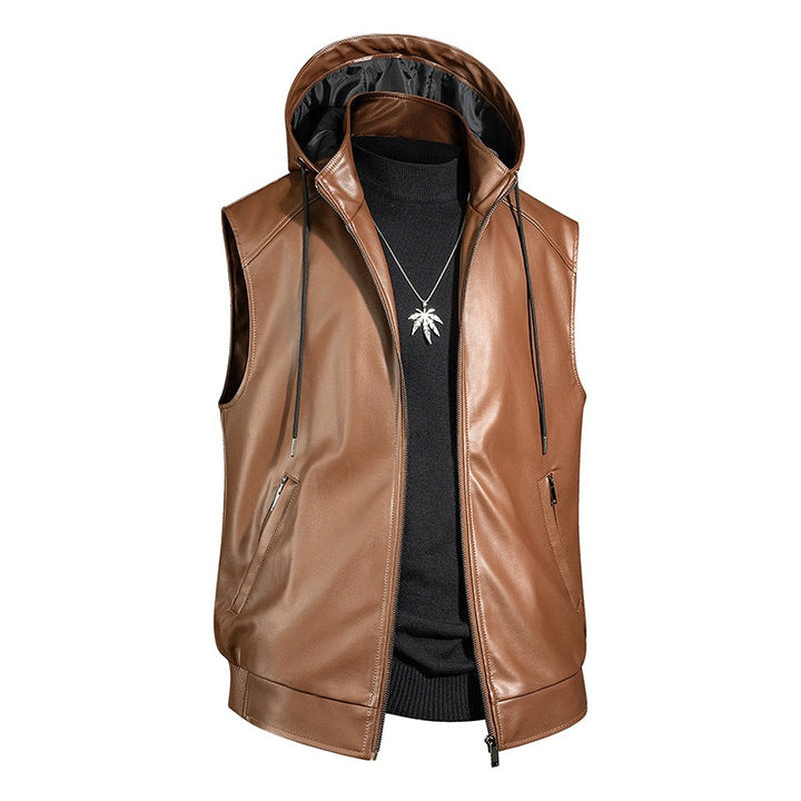 Men's Fashion Faux Leather Hooded Vest