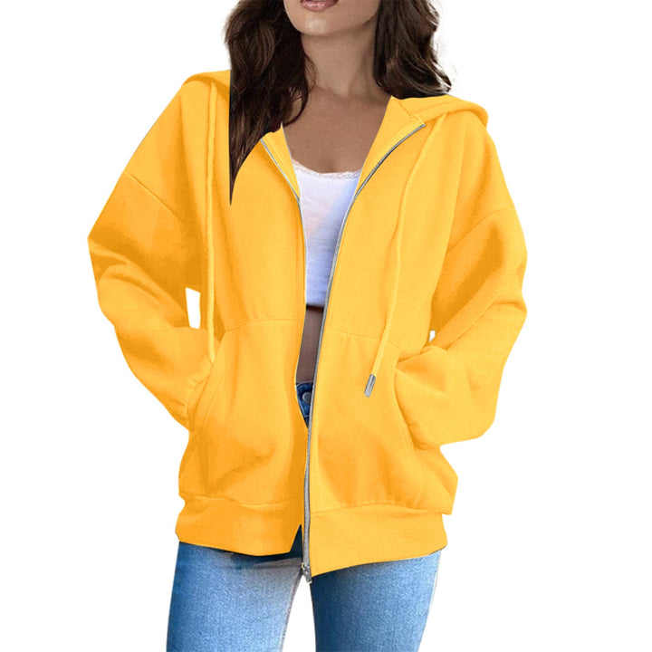 Women's Casual Hoodie Jacket with Continuous Zipper, Kangaroo Pockets, and Voluminous Raglan Sleeves