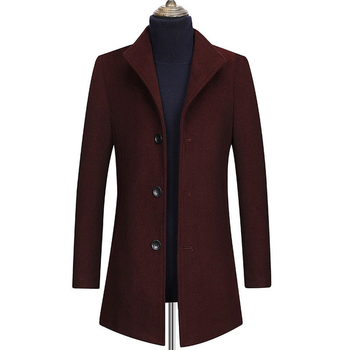 Men's Slim Fit Wool Blend Coat with Shirt Collar, Lightweight Thermo Lining and Hidden Button Placket