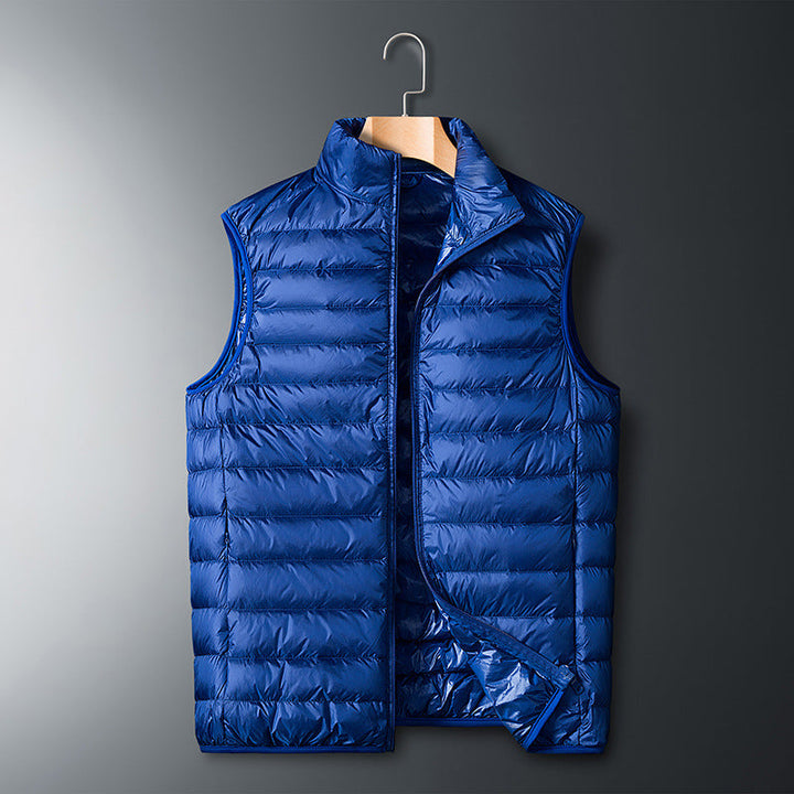 Men's Ultralight Quilted Thermal Vest with Stand-up Collar and Windproof Outer Shell
