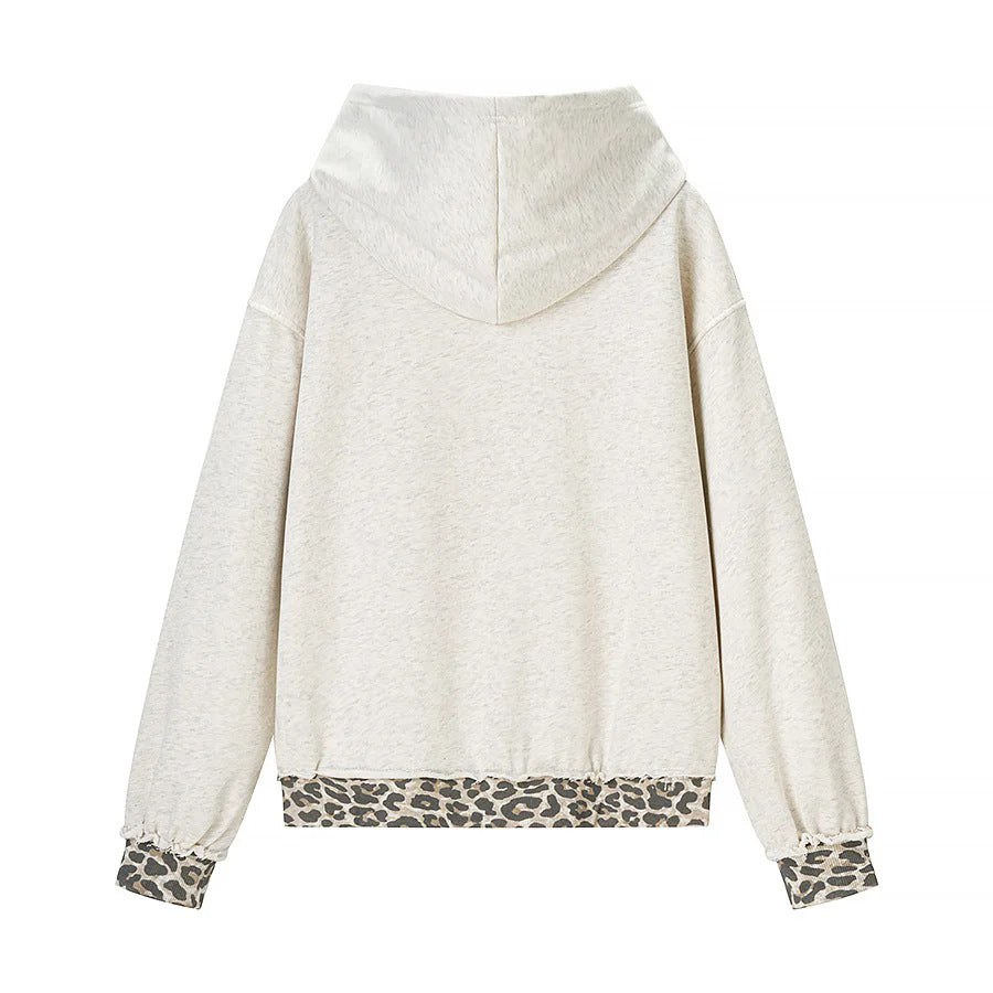 Women's Oversized Hoodie with Leopard Pattern Lining, Kangaroo Pocket, and Vintage Effect