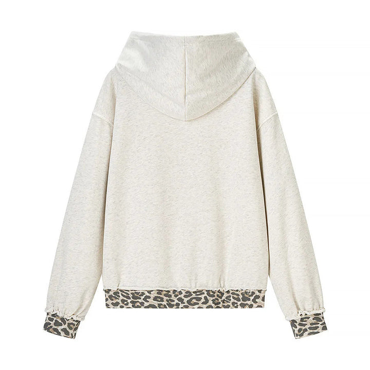 Women's Oversized Hoodie with Leopard Pattern Lining, Kangaroo Pocket, and Vintage Effect
