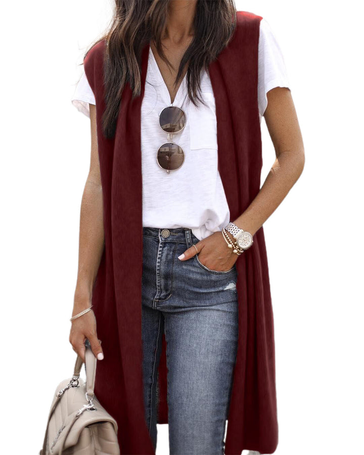 Women's Knit Vest in a Casual Oversized Design with Open Fronts and Short Sleeve Length