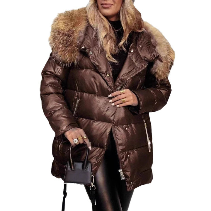 Women's Winter Down Jacket with Removable Hood and Luxurious Fur Collar