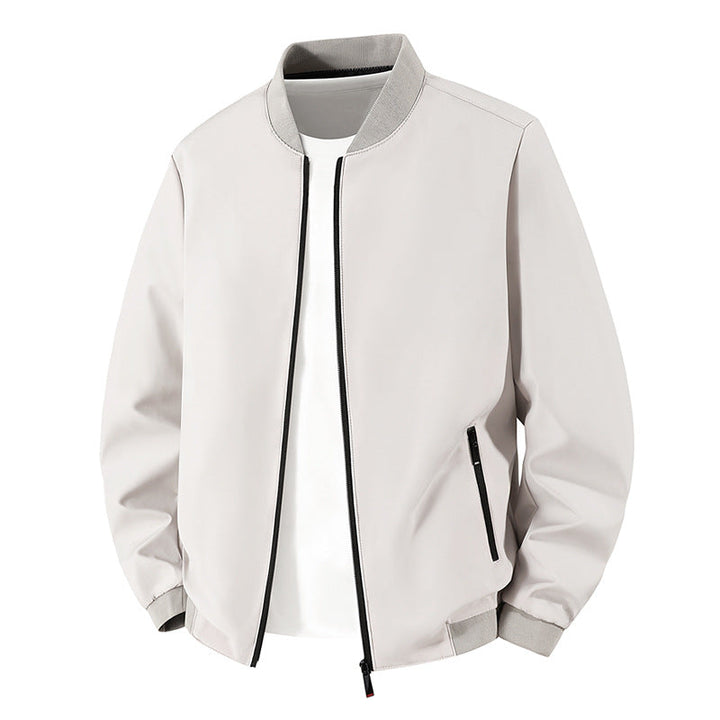 Men's Lightweight Minimalistic Bomber Jacket with Stand-up Collar, Water-repellent Outer Shell and Zipper Pockets