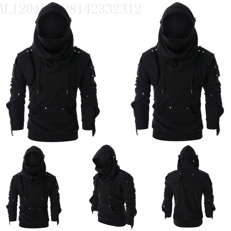 Men's Stylish Hoodie with Innovative Collar and Practical Pockets