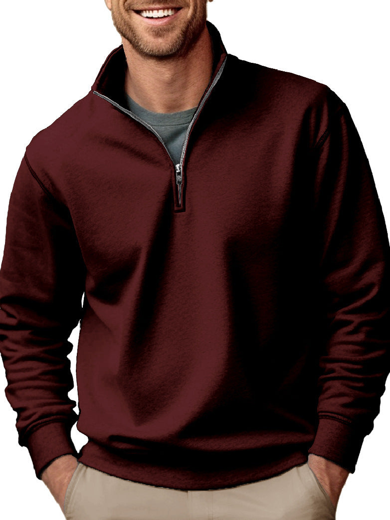 Men's Half-zip Sweatshirt with Stand-up Collar and Soft Fleece Interior Lining