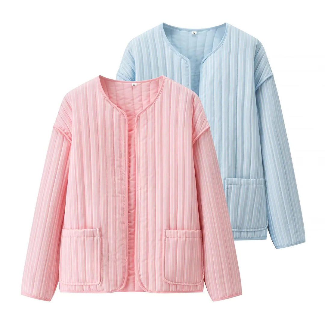 Women's Quilted Transitional Jacket with Round Neckline, Open Front and Patch Pockets
