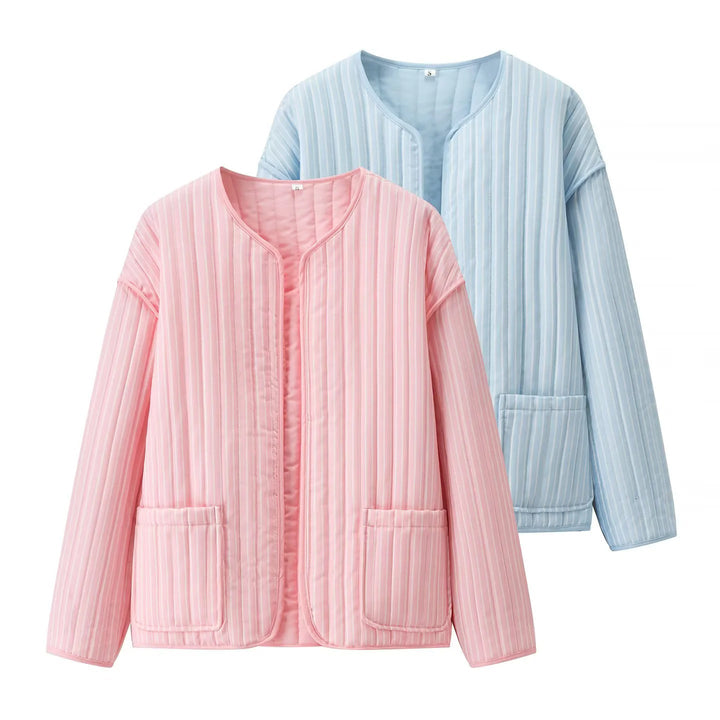 Women's Quilted Transitional Jacket with Round Neckline, Open Front and Patch Pockets