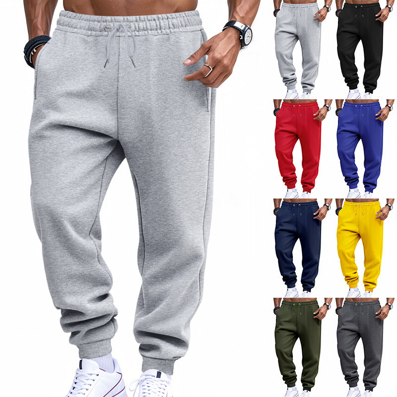 Men's Sporty Sweat Jogging Pants with Elastic Tunnel Drawstring Waist, Ribbed Cuffs, and Deep Side Pockets