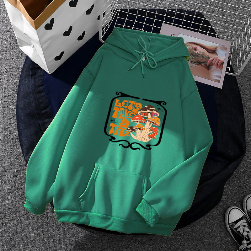 Women Light Oversized Hoodie with Heart EKG Motif, Long Cords and Elastic Cuff