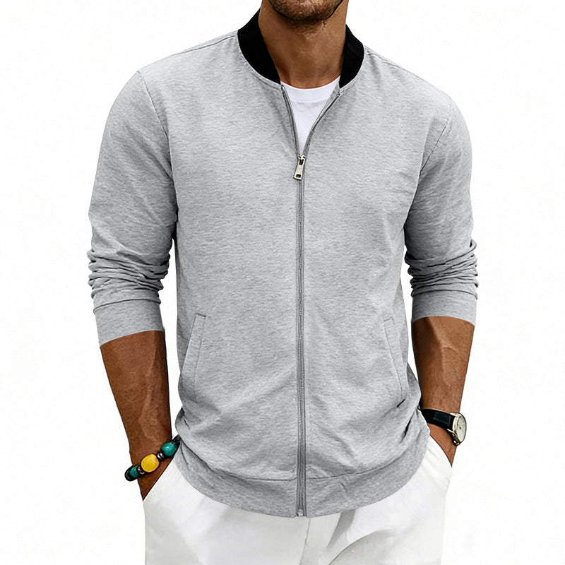 Men's Lightweight Bomber Jacket made of Jersey with Stand-up Collar, Elastic Cuffs, and Concealed Pockets