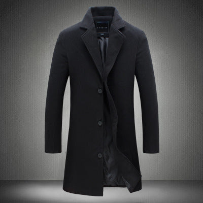 Men's Slim Chesterfield Coat with Classic Lapels, Quilted Lining and Side Pockets