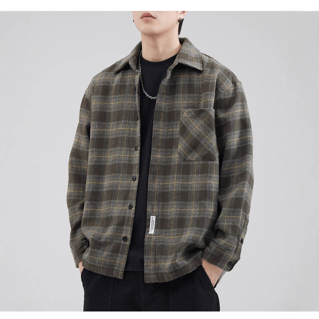 Men's Casual Checkered Pattern Shirt Jacket
