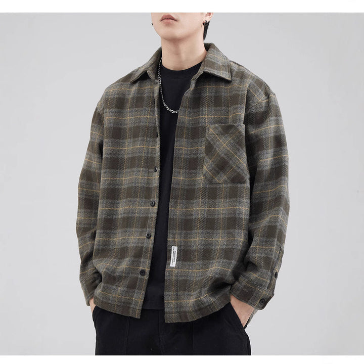Men's Casual Checkered Pattern Shirt Jacket