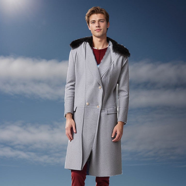 Men's Elegant Wool Jacket with Faux Fur Collar