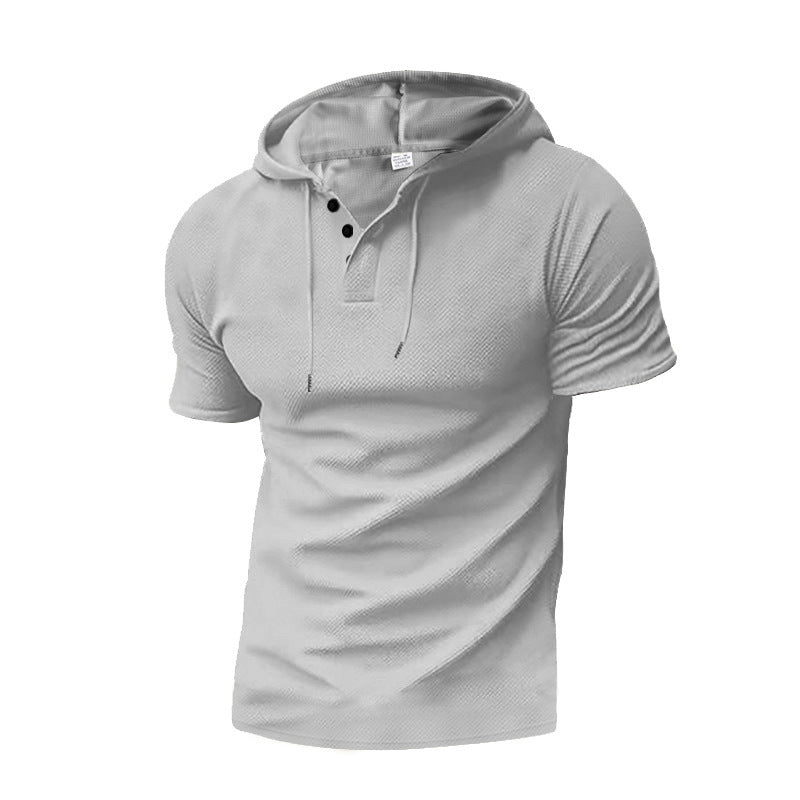 Men's Short Sleeve Hooded Polo with Three-button Placket and Fine Structured Jersey