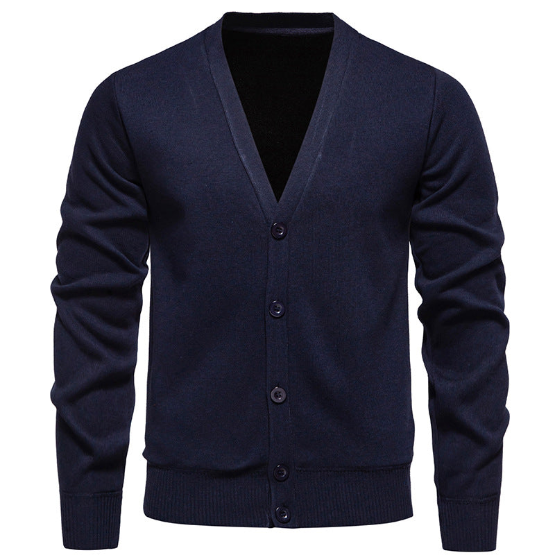 Men's Lightweight Fine Knit Cardigan with V-neck, Concealed Button Placket and Elastic Ribbed Cuffs