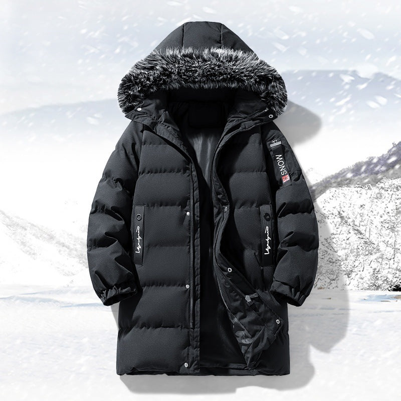 Men's Longer Quilted Parka with Hood and Faux Fur Trim