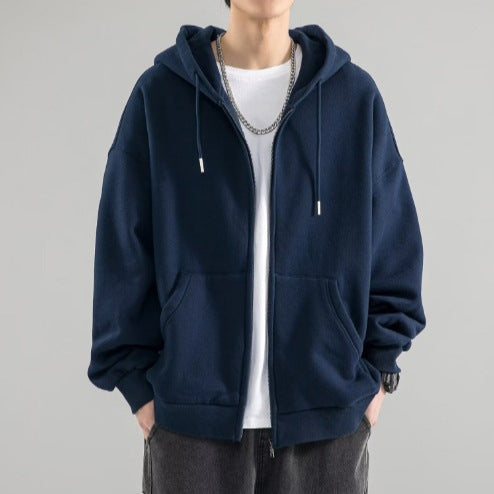 Men's Oversized Hoodie Jacket with Full Zip, Double-layer Hood, and Kangaroo Pockets