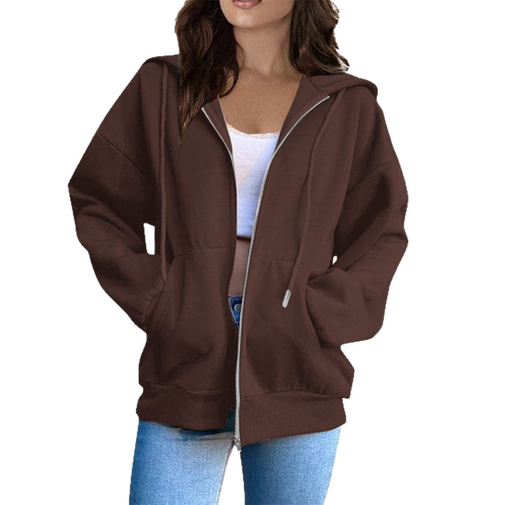 Women's Casual Hoodie Jacket with Continuous Zipper, Kangaroo Pockets, and Voluminous Raglan Sleeves