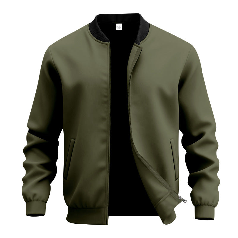 Men's Lightweight Bomber-style Blouson with Partially Concealed Zipper, Ribbed Cuffs, and Side Pockets