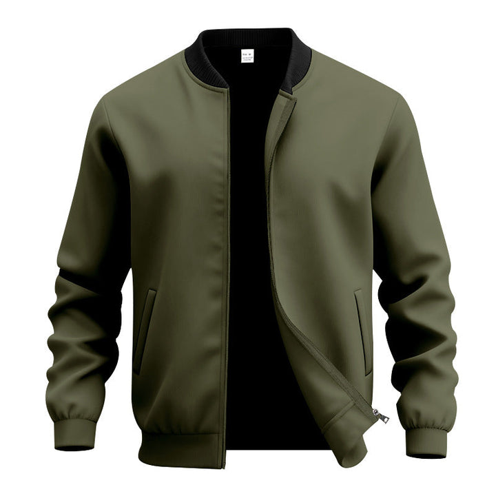 Men's Lightweight Bomber-style Blouson with Partially Concealed Zipper, Ribbed Cuffs, and Side Pockets