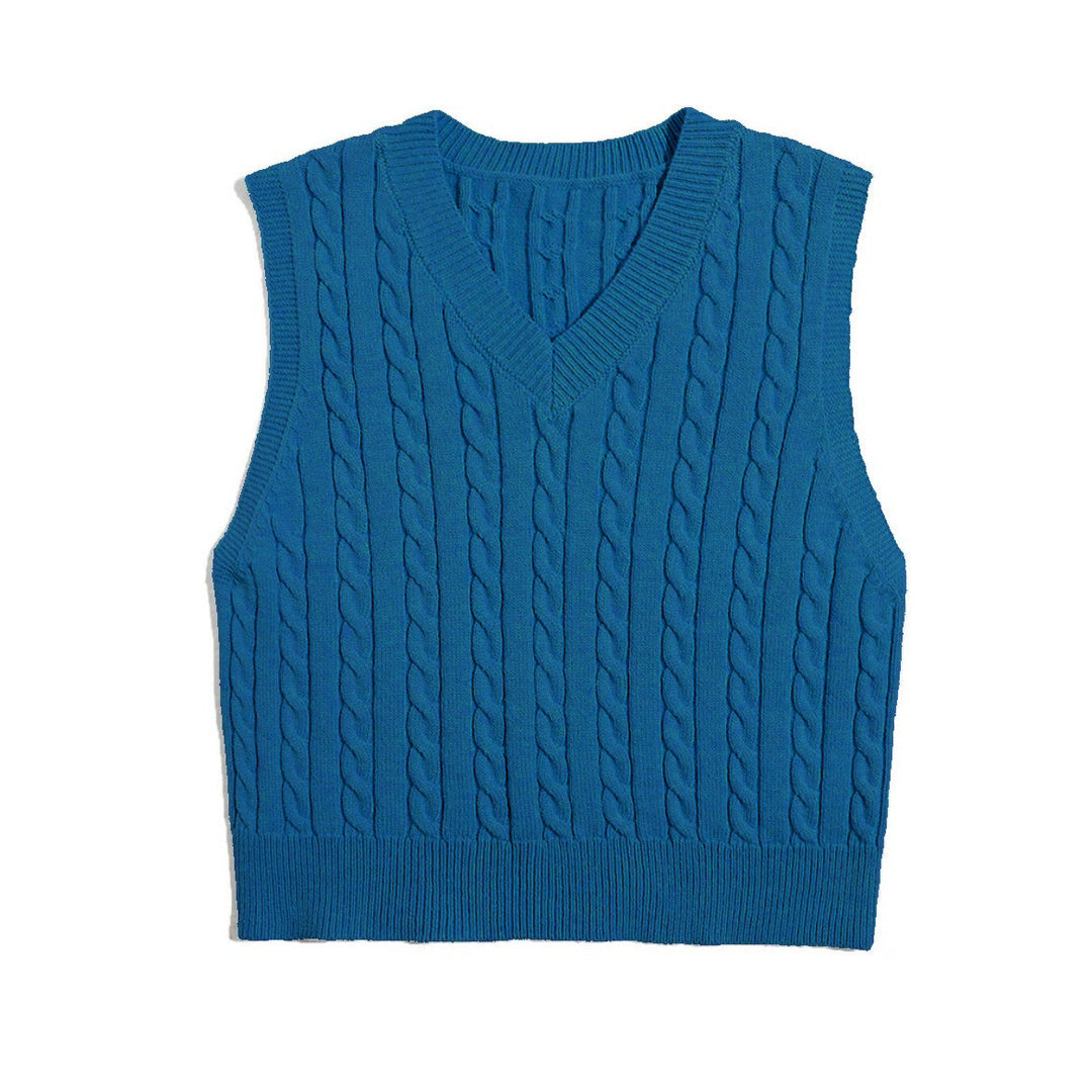 Women's Knit Vest with V-Neck and Cable Pattern