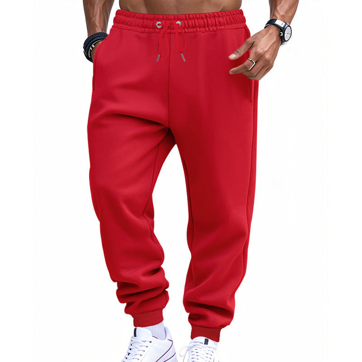 Men's Sporty Sweat Jogging Pants with Elastic Tunnel Drawstring Waist, Ribbed Cuffs, and Deep Side Pockets