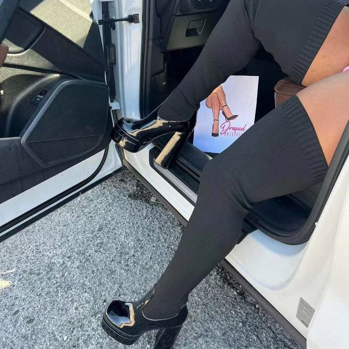 Women's Over-the-knee Boots with Platform Sole and Elastic Shaft Construction