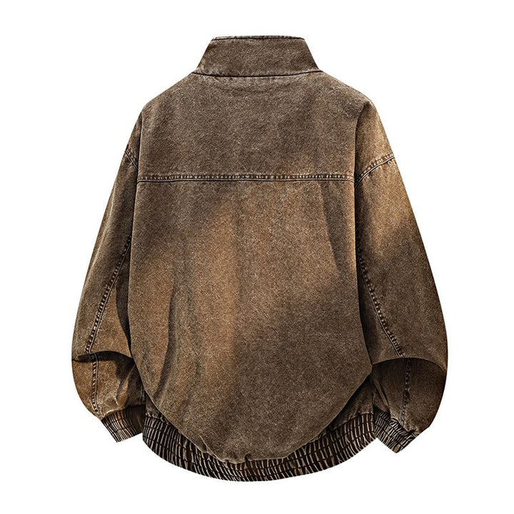 Men's Oversized Bomber Jacket in Used Effect with Stand-Up Collar, Elastic Band and Flap Pockets