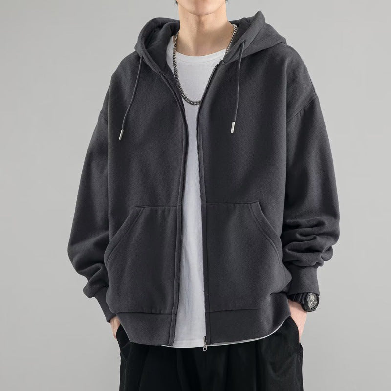 Men's Oversized Hoodie Jacket with Full Zip, Double-layer Hood, and Kangaroo Pockets