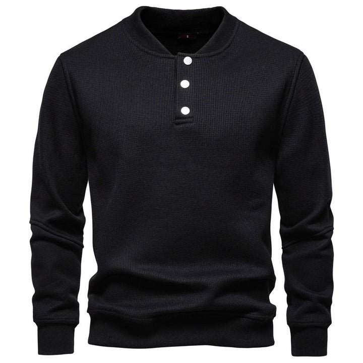 Men's Waffle Texture Henley Pullover with Short Snap Button Closure and Ribbed Cuffs