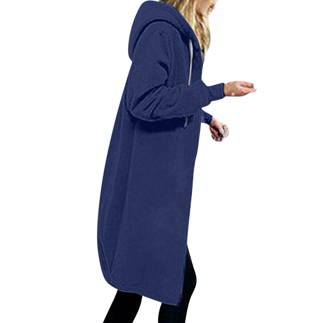 Women's Longer Oversized Hoodie Coat with Rounded Hem and Zip Pockets