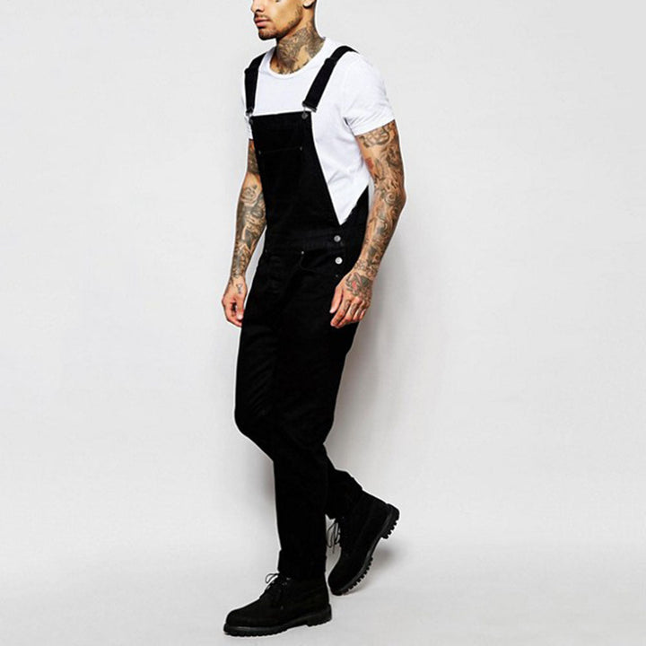 Men's Casual Denim Overalls with Adjustable Straps and Modern Fit