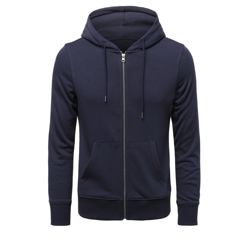Men's Narrow-cut Zip Hoodie with Metal Zipper, Double-layer Hood and Kangaroo Pocket