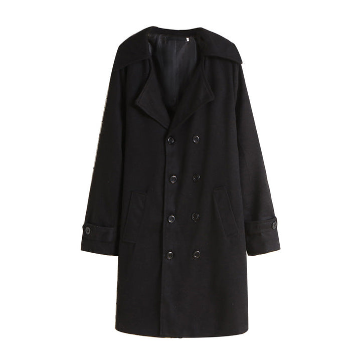 Men's Elegant Double-breasted Wool Coat with Wide Lapels and Tailored Business Cut