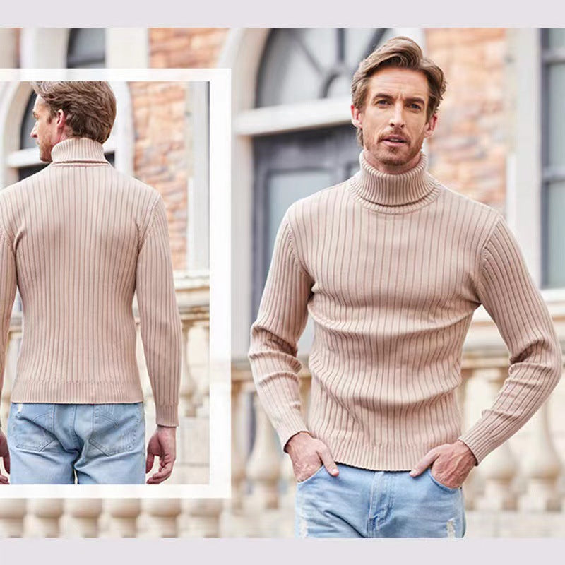 Men's Ribbed Fine-knit Turtleneck Sweater Slim Fit