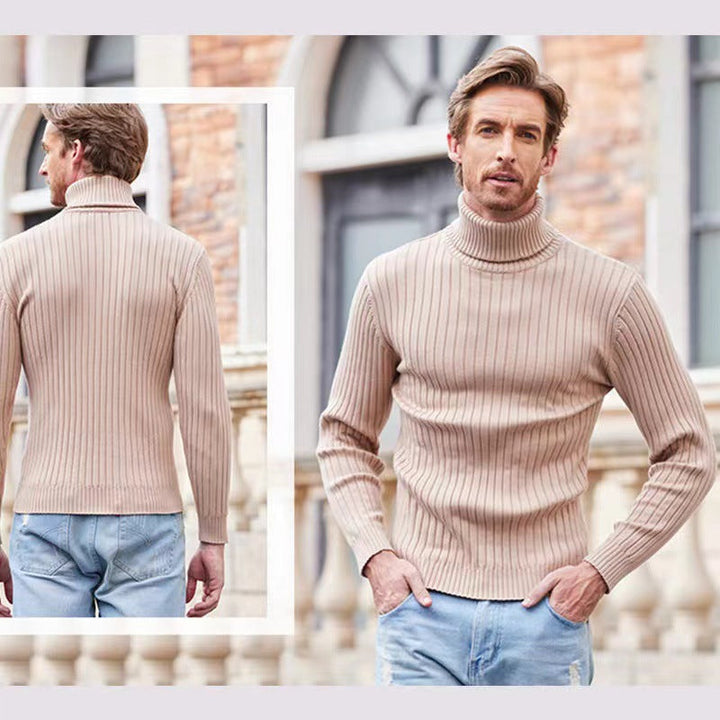 Men's Ribbed Fine-knit Turtleneck Sweater Slim Fit