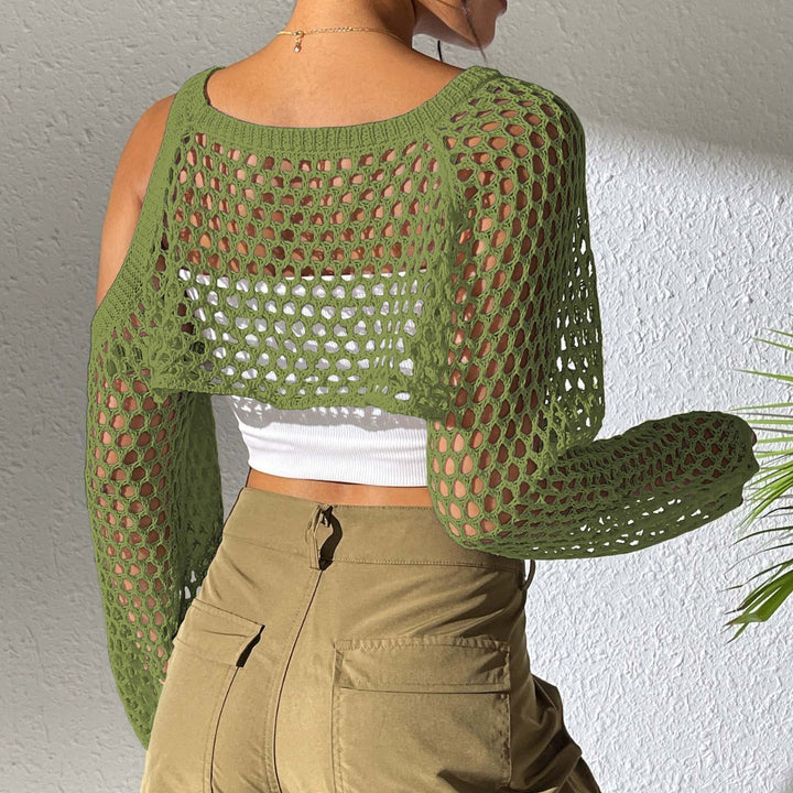 Women's Casual Mesh Sweater with Open Shoulders