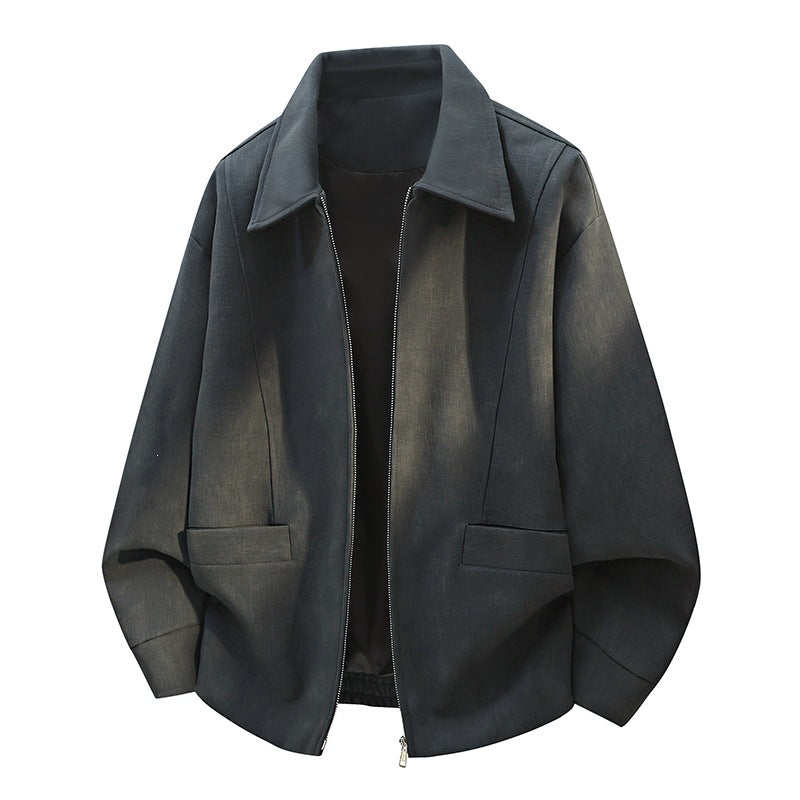 Men's Oversized Bomber Jacket in Used Effect with Stand-Up Collar, Elastic Band and Flap Pockets