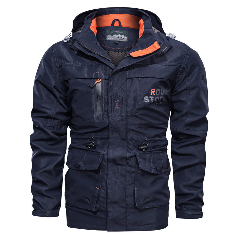 Men's Waterproof and Windproof Outdoor Parka with Detachable Hood