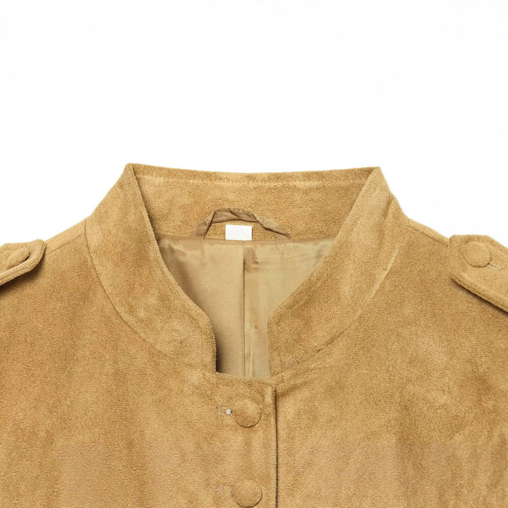 Women's Suede Jacket in Military Style with Stand-up Collar