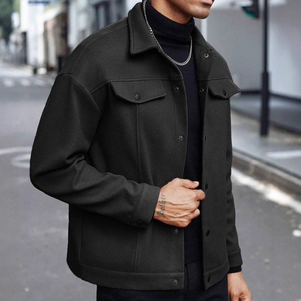 Men's Shirt Jacket made of Wool Blend with Snap Buttons and Flap Pockets