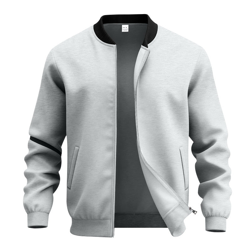 Men's Lightweight Bomber-style Blouson with Partially Concealed Zipper, Ribbed Cuffs, and Side Pockets