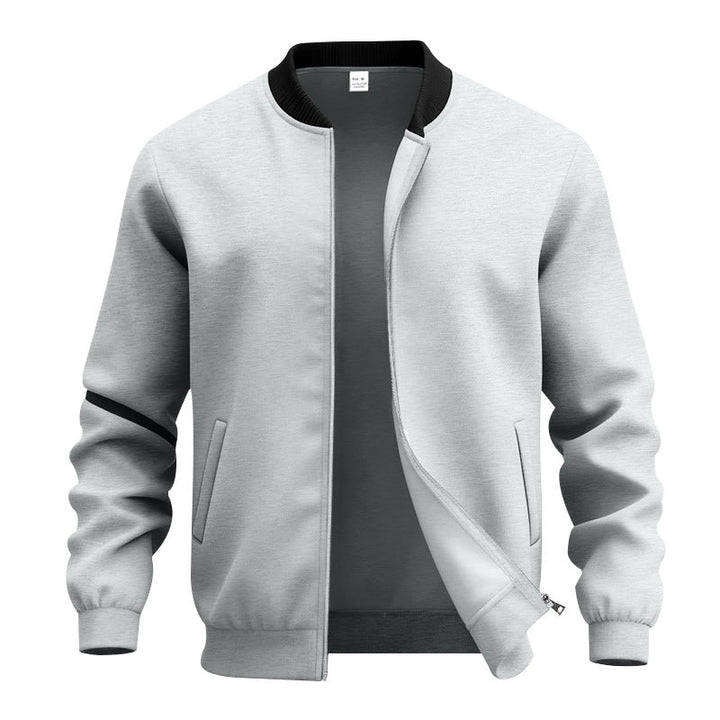 Men's Lightweight Bomber-style Blouson with Partially Concealed Zipper, Ribbed Cuffs, and Side Pockets